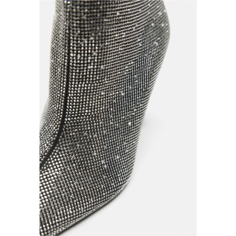 Zara NWT ✨ silver rhinestone Jeweled, sparkly bedazzled knee high heeled boots - Picture 6 of 6